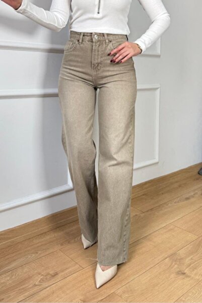 Suziş Yikamali Beige Color Cropped Straight Jean Pants Utc003