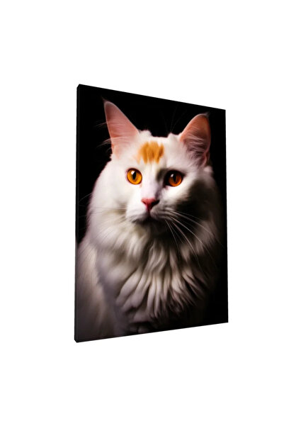 PozaTablou Pictură pe pânză: Portretul unei pisici cu blană albă și ochi auri...