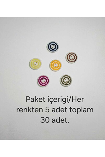 Tasarım 2 cm Renkli Çift Halkalı Düğme Seti – 30’lu Paket (Her Renkte 5 Adet)