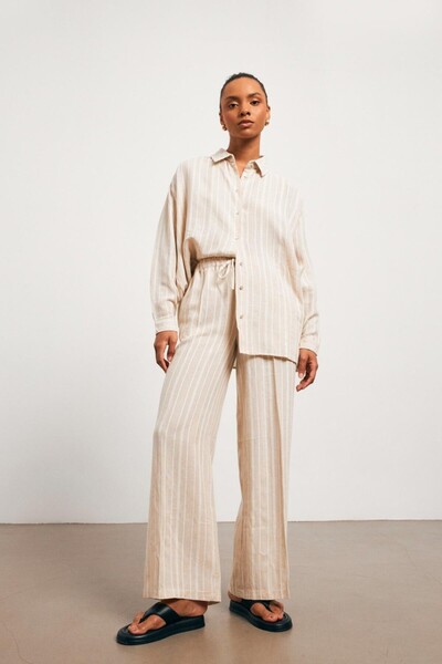 YOUR NAME Γυναικείο παντελόνι με ελαστική μέση, φαρδύ πόδι και ριγέ πέτρα