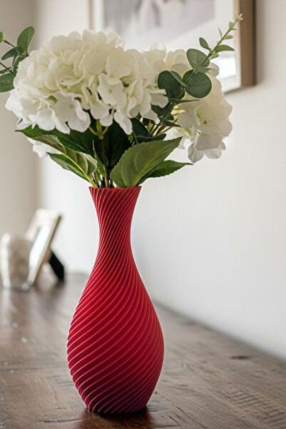 MEK Elegant Curved Design Decorative Vase Red (20X11Cm)