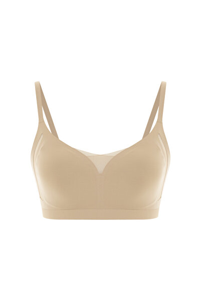 HNX Women's Stitch-Free Laser Cut Tulle Detailed Removable Padded Wire Free Comfort Bra Bralet