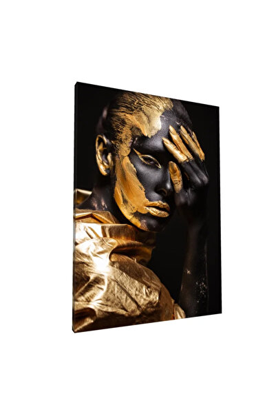 PozaTablou Pictură pe pânză: Portret artistic cu accente aurii 80x110 cm