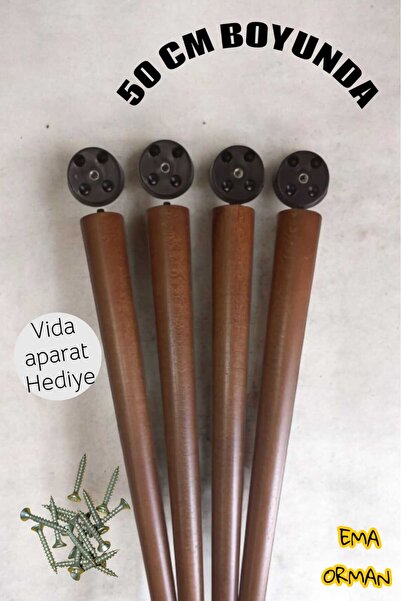 Ema orman 50 cm koyu meşe masa sandalye ayağı ahşap konik 4 adet