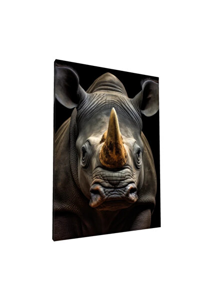 PozaTablou Pictură pe pânză: Portret realist de rinocer pe fundal negru 70x10...