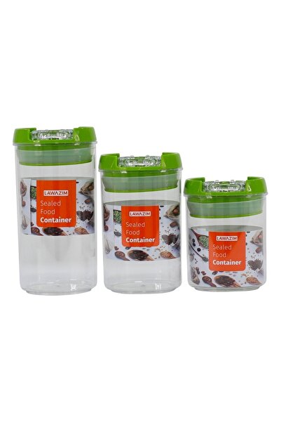 Lawazim Sealed Food Container 3pcs Round Green - BPA Free Storage Jars