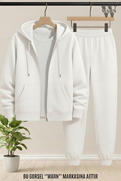 warn Hooded Cardigan Elastic Jogger Leggings Tracksuit Set Unisex Winter/ Transitional 3 Thread Fabric