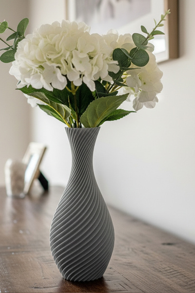 MEK Elegant Curved Design Decorative Vase Gray (20X11Cm)