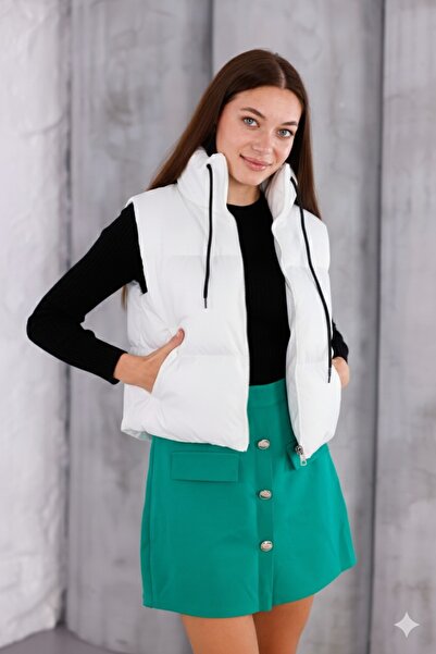 PENGORA Milano White Women's Vest Winter Filled Lace-Up 2026