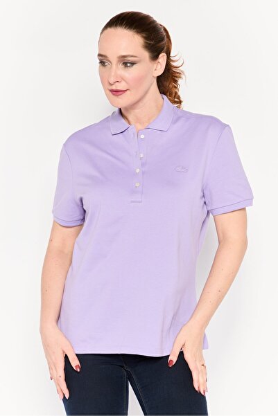 Lacoste Women Spread Collar Short Sleeve Brand Logo Polo Shirt, Purple