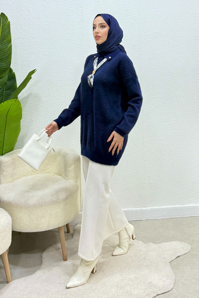 Tesettür Diyarı Oniza Токалі Фуларлі Трико Таседтур Казак - Синій Стандартний...