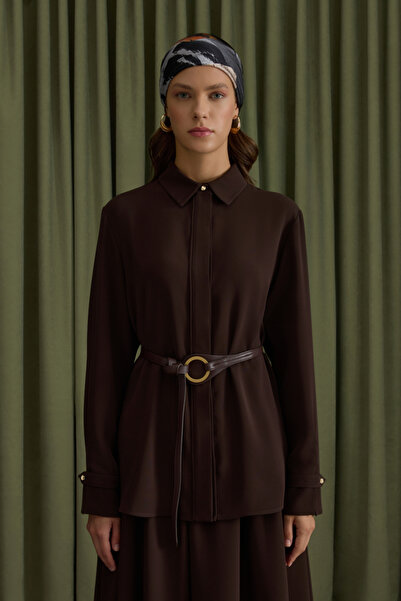 Aker Kahverengi Krep Bluz