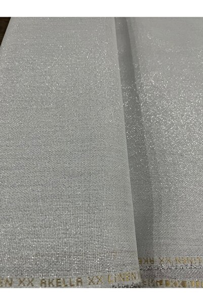 AKELLA Linen Etamin ve Kanaviçe Kumaşı Simli Beyaz