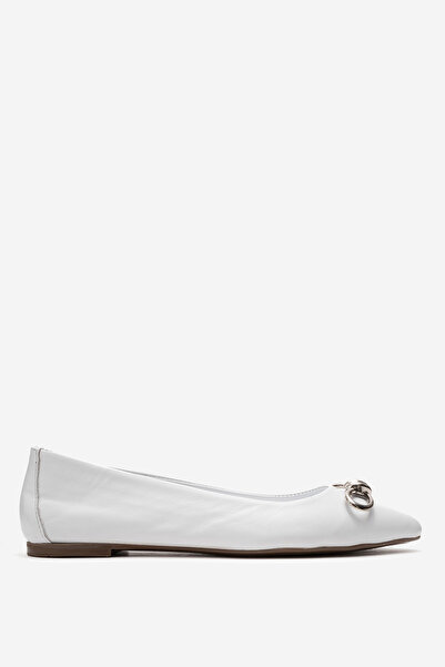 Dericlub Women's Pointed Toe Buckle Ballerina Shoes Real Leather Zy 4053 White