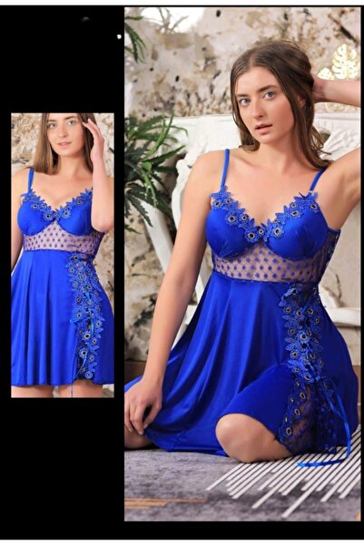 Nice Model Satin Babydoll Nightdress with Floral Appliqué | Empire Waist Chem...