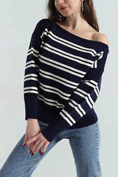 VıoShıne Women's Striped Boat Neck Knitwear Sweater