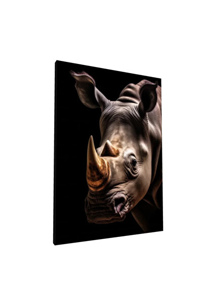 PozaTablou Pictură pe pânză: Portret realist de rinocer pe fundal negru 70x10...