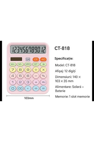 OEM CTATEA U4 Desktop Calculator, 12-digit, Solar Powered, Pastel Color Design