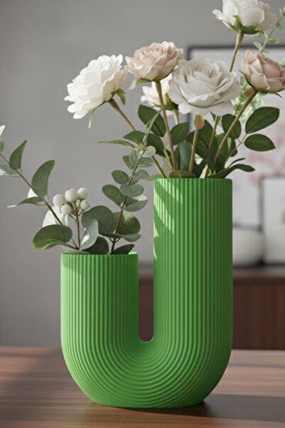 MEK Striped U Curved Decorative Vase Green (23X17Cm)