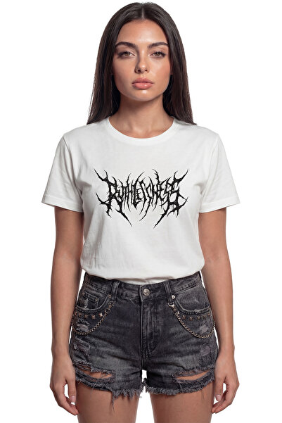 Color Luxe ''Ruthlessness'' Gothic Metal Lettering Printed 100% Cotton Relaxe...