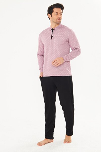 TRENDHİLL Men's Cotton Patterned Pocketed Buttoned Pajama Set 5289