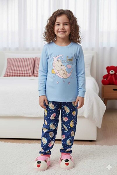 KAPİKİDS uzun kollu interlok kumaş kız çocuk pijama takımı