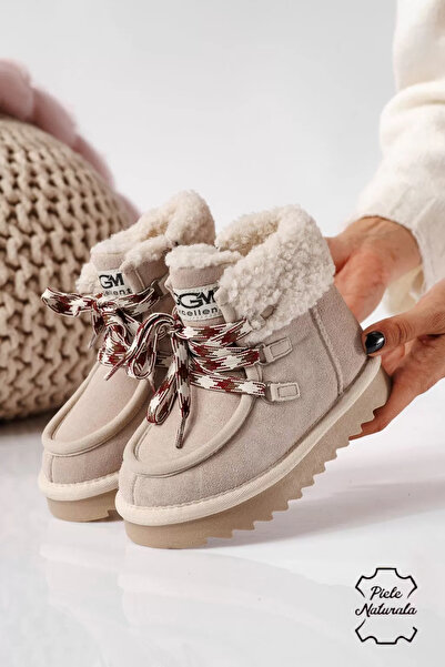 Zaira Ghete fete îmblanite bej din piele naturala intoarsa Gloria #22733 - 28