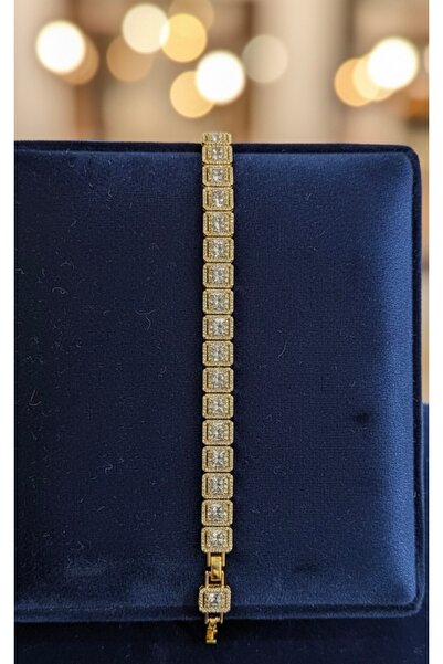 Miskora Altın Rengi Kare Model Baget Taşlı Bileklik