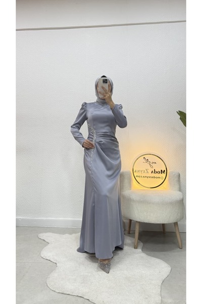 moda zeynaa Hüma Saten Tesettür Kadın Abiye