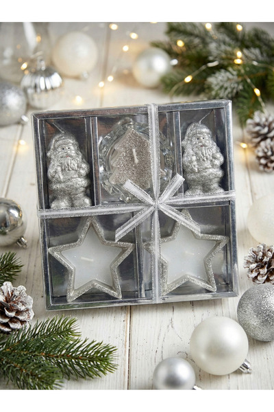 OEM Silver Frost Gift Set – 5 Decorative Candles with Silver Glitter