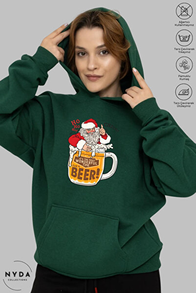 Nyda Collections هوديي للجنسين بأكمام طويلة سانتا كلوز مطبوع بغطاء رأس مبطن ب...