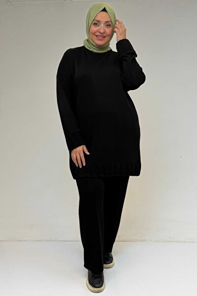 Eslina 47069 Plus Size Modal Pants Suit with Tassel Detail - Black