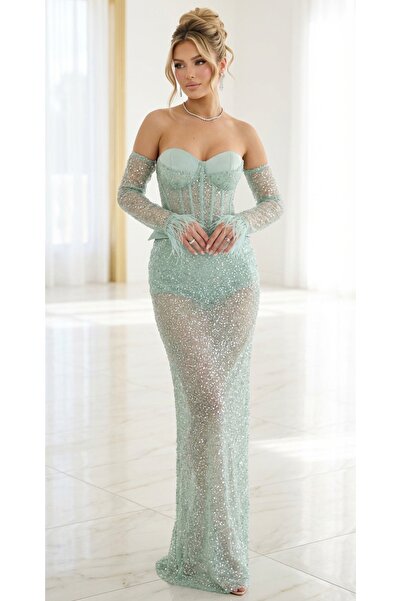 VELİSİA Badili Minişortlu Transparan Seksi Abiye Elbise After Klüp Parti Elbisesi