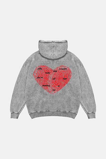 Sekizbiraltı You Make Me Complete Printed Oversized Unisex Washable White Hoodie