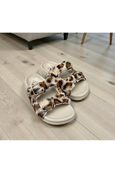 pien Γυναικείες παντόφλες με διπλή πόρπη με ορθοπεδική σόλα με λεοπάρ στάμπα