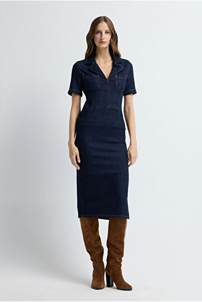 adL Dikiş Detaylı Denim Elbise