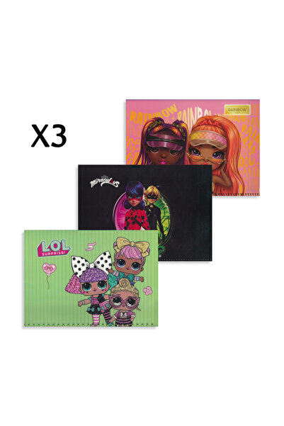 Rainbow Max باقة كراسات رسومية – 3 دفاتر (LOL / Rainbow High / Miraculous)