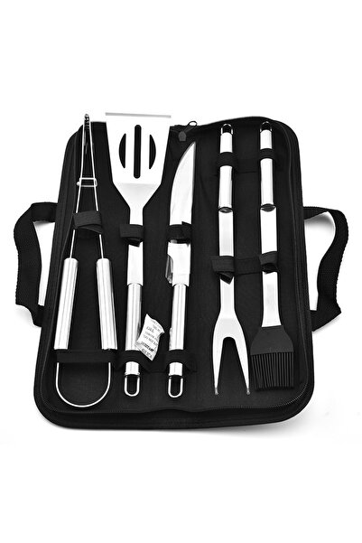 OEM Set ustensile grătar 5 piese cu husă, inox, mânere ergonomice, pentru BBQ...