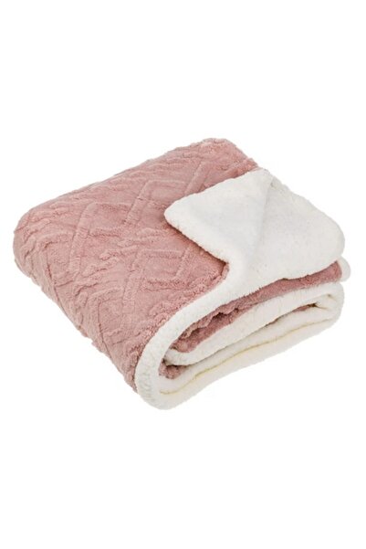 AB HOMES winter faux fur blanket dusty pink with white sherpa for armchair, 160x130 cm