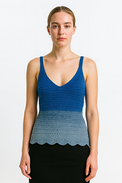 obelleatelier Blue – Gray Ombre Knitted Strap Blouse Standard Size (36-40)