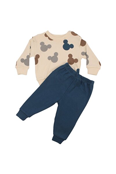 bebegen Baby Boy Ecru Blue Mouse Printed Double Set