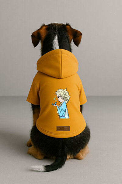 Monopetz ملابس وملابس للكلاب والقطط مطبوع - لون أصفر K بغطاء رأس هودي B759D