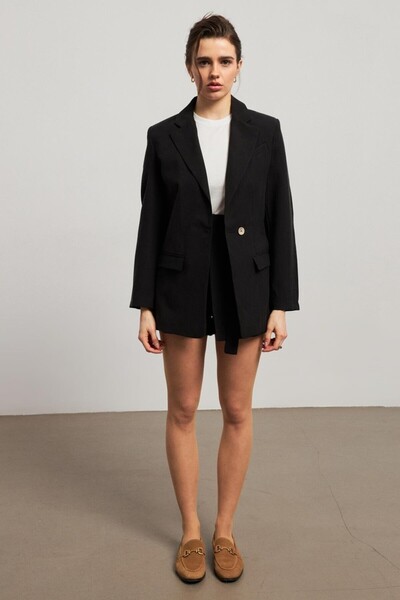 YOUR NAME Double-Breasted Collar Tencel Black Women's Blazer Jacket