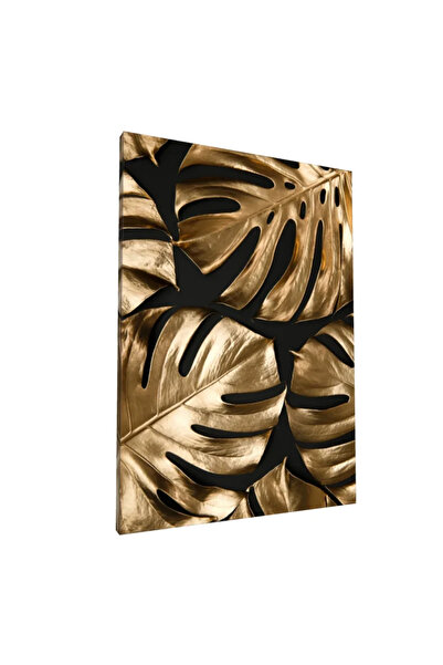 PozaTablou Tablou pe pânză - Frunze aurii pe fundal negru (70x100 cm)