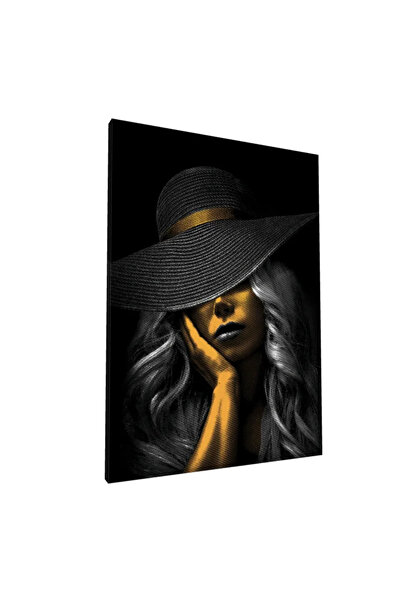 PozaTablou Portret stilizat cu pălărie lată, pânză, 70x100 cm