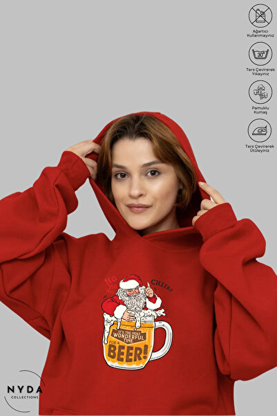 Nyda Collections هوديي للجنسين بأكمام طويلة سانتا كلوز مطبوع بغطاء رأس مبطن ب...