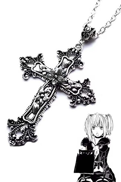 Köstebek Silver Anime Misa Çiçek Motifli Haç Kolye