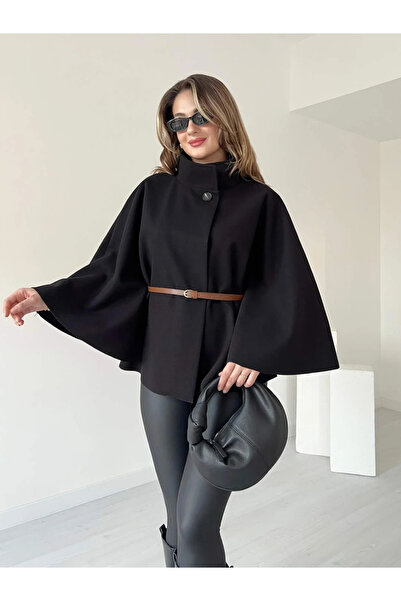 lizge giyim Judge Collar Belt Detail Poncho