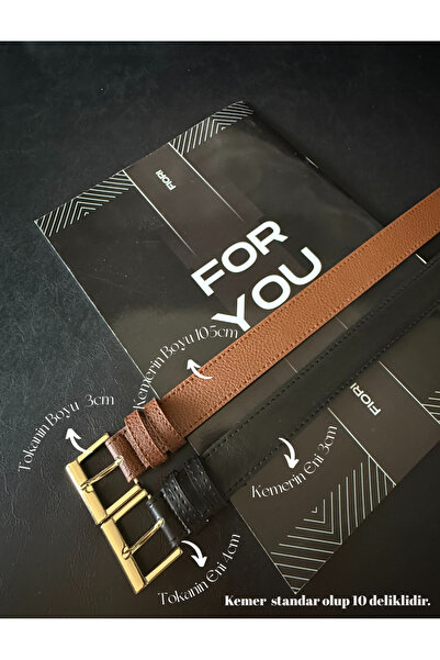 Fiori 2-Piece Square Gold Buckle Women's Trouser Belt, Coat Belt, Shirt Belt, Dress Belt