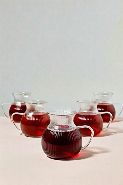 ZÜRİH COLLECTİON 3 Parça Borosilikat Cam Kulplu Pinterest Model Tombul Çay Ba...